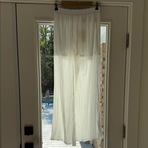 Hem & Thread Sheer Ivory Pleated Wide-Leg Pants